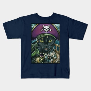 Black Cat Pirate - 1st Design - Cat Kids T-Shirt